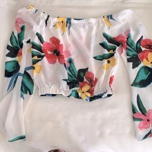 Flowery crop off shoulder top.